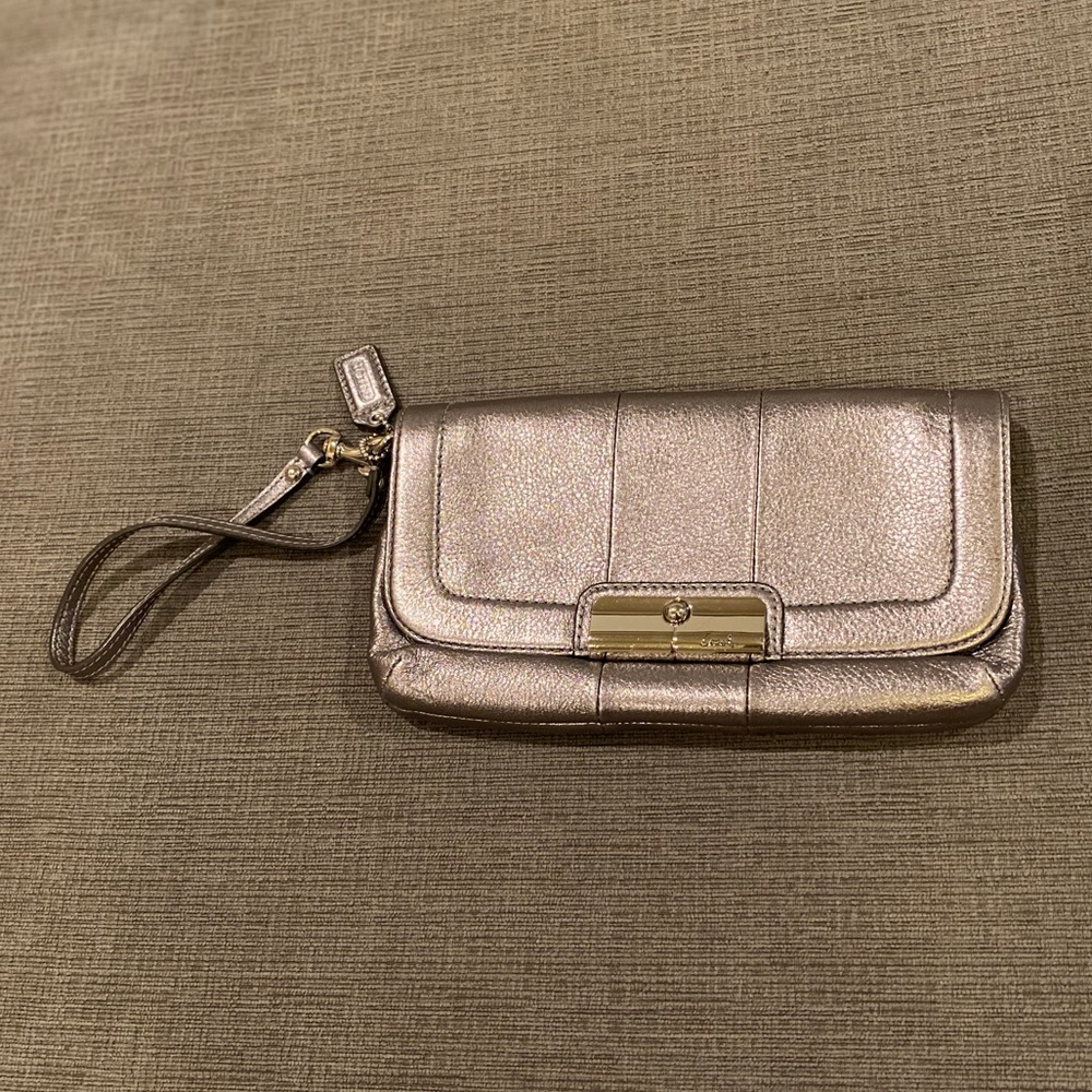 Coach Gunmetal Leather Wristlet Clutch Bag